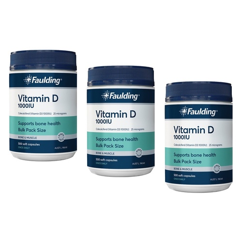 Faulding Vitamin D 1,000 IU 500 Capsules Pack of 3