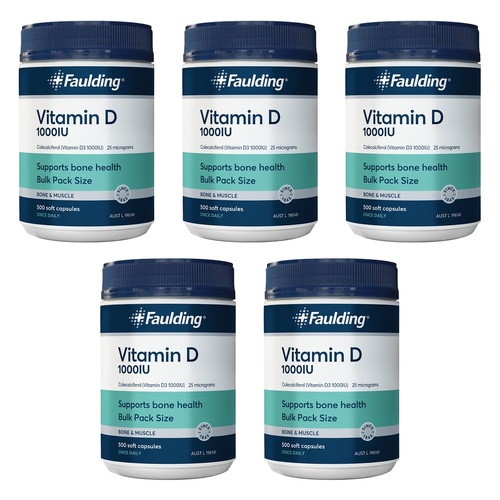 Faulding Vitamin D 1,000 IU 500 Capsules Pack of 5