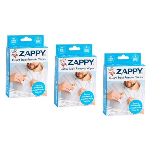 Zappy Instant Stain Remover Wipes 6 Pack x 12 Bundle of 3