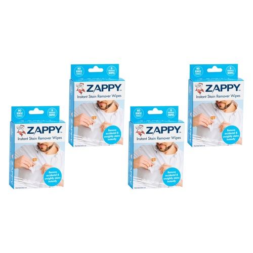 Zappy Instant Stain Remover Wipes 6 Pack x 12 Bundle of 4