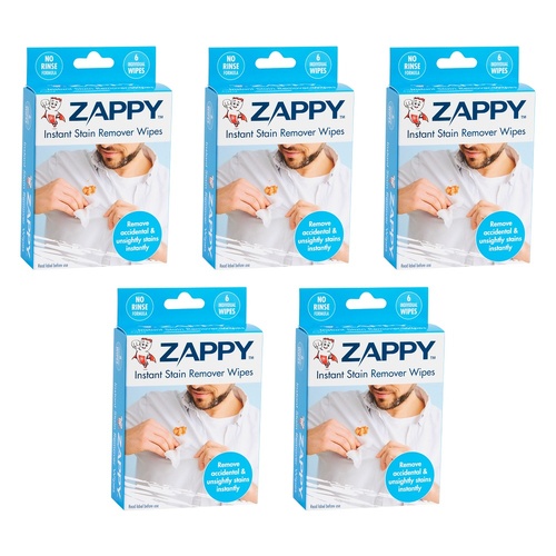 Zappy Instant Stain Remover Wipes 6 Pack x 12 Bundle of 5