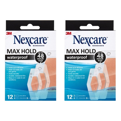 Nexcare Waterproof Max Hold Strips Assorted 12 Pack Bundle of 2