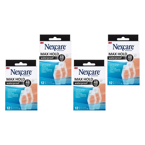 Nexcare Waterproof Max Hold Strips Assorted 12 Pack Bundle of 4