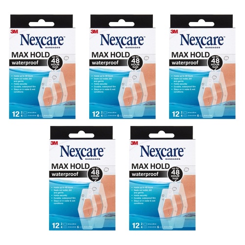 Nexcare Waterproof Max Hold Strips Assorted 12 Pack Bundle of 5