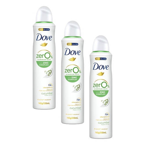 Dove Women Deodorant 0% Aluminium Salts Cucumber & Green Tea 250mL Pack of 3