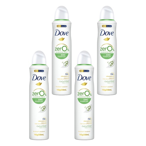 Dove Women Deodorant 0% Aluminium Salts Cucumber & Green Tea 250mL Pack of 4