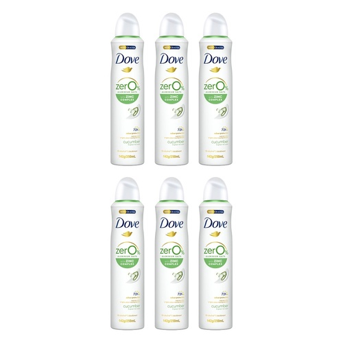 Dove Women Deodorant 0% Aluminium Salts Cucumber & Green Tea 250mL Pack of 6