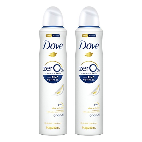 Dove Women Deodorant 0% Aluminium Salts Original 250mL Pack of 2