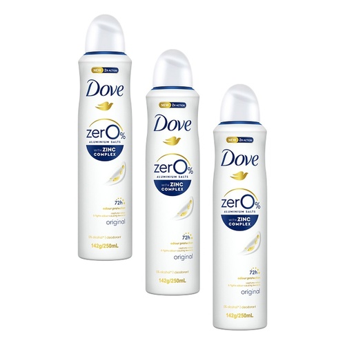 Dove Women Deodorant 0% Aluminium Salts Original 250mL Pack of 3