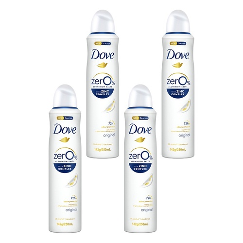 Dove Women Deodorant 0% Aluminium Salts Original 250mL Pack of 4