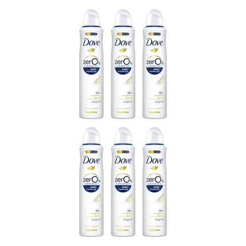 Dove Women Deodorant 0% Aluminium Salts Original 250mL Pack of 6