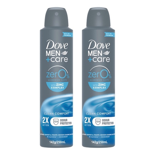Dove Men+Care 0% Aluminium Aerosol Clean Comfort 250mL Pack of 2