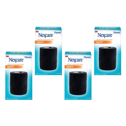 Nexcare Self Stick Compression Wrap 75mm Black Pack of 4