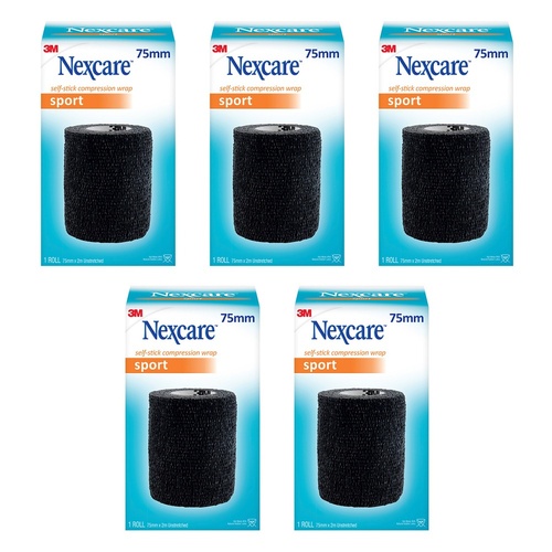 Nexcare Self Stick Compression Wrap 75mm Black Pack of 5
