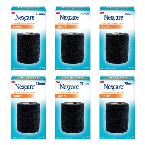 Nexcare Self Stick Compression Wrap 75mm Black Pack of 6