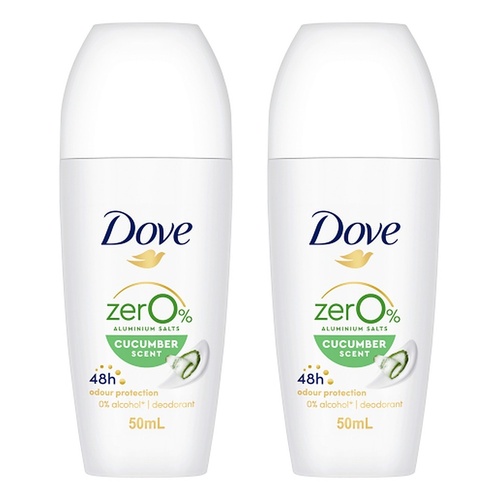 Dove Women 0% Aluminium Salts 48H Roll-On Cucumber 50mL Pack of 2