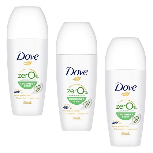 Dove Women 0% Aluminium Salts 48H Roll-On Cucumber 50mL Pack of 3