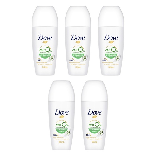 Dove Women 0% Aluminium Salts 48H Roll-On Cucumber 50mL Pack of 5