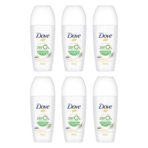 Dove Women 0% Aluminium Salts 48H Roll-On Cucumber 50mL Pack of 6
