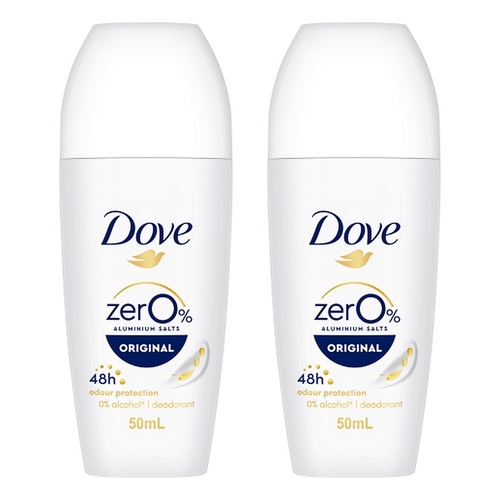 Dove Women 0% Aluminium Salts 48H Roll-On Original 50mL Pack of 2
