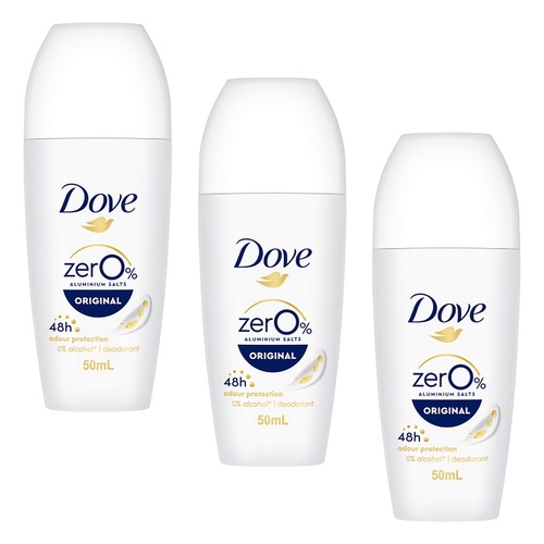 Dove Women 0% Aluminium Salts 48H Roll-On Original 50mL Pack of 3