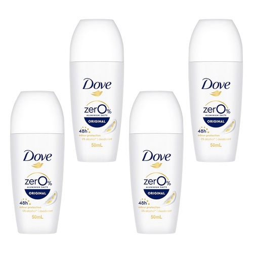 Dove Women 0% Aluminium Salts 48H Roll-On Original 50mL Pack of 4