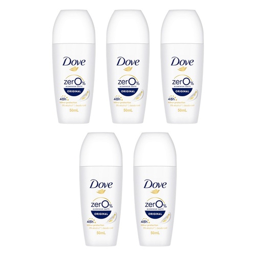 Dove Women 0% Aluminium Salts 48H Roll-On Original 50mL Pack of 5