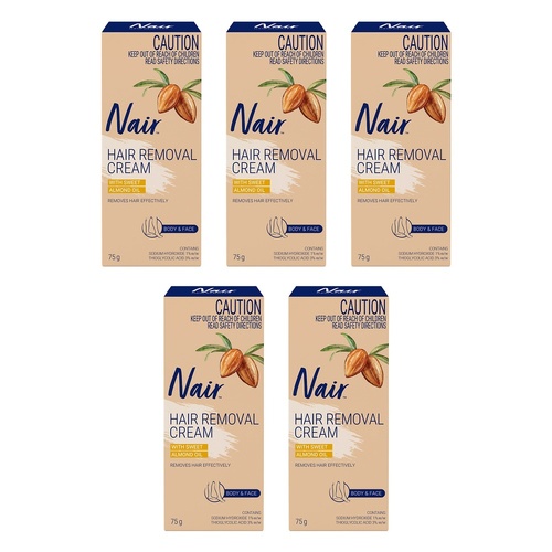 Nair Hair Removal Cream with Sweet Almond Oil Body & Face 75g Pack of 5