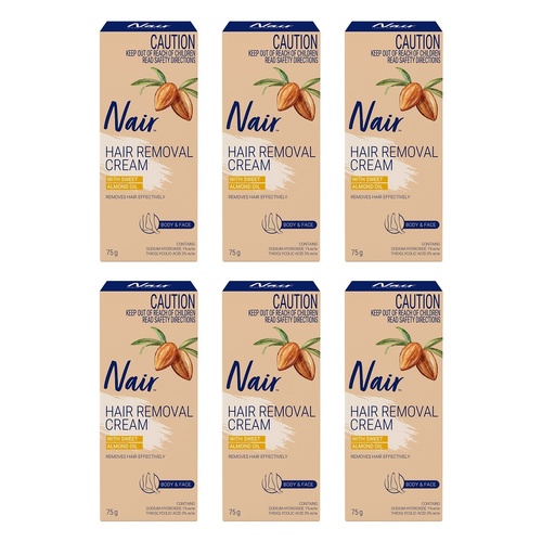 Nair Hair Removal Cream with Sweet Almond Oil Body & Face 75g Pack of 6