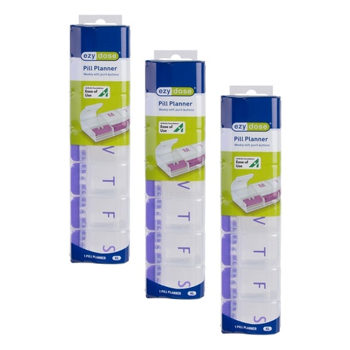 Ezy Dose Push Button Pill Reminder 7 Day XL Pack of 3