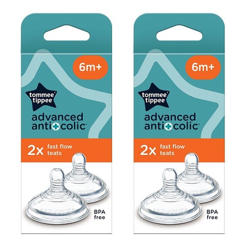 Tommee Tippee Advanced Anti-Colic Baby Bottle Teats 6+ Months 2 Pack Bundle of 2