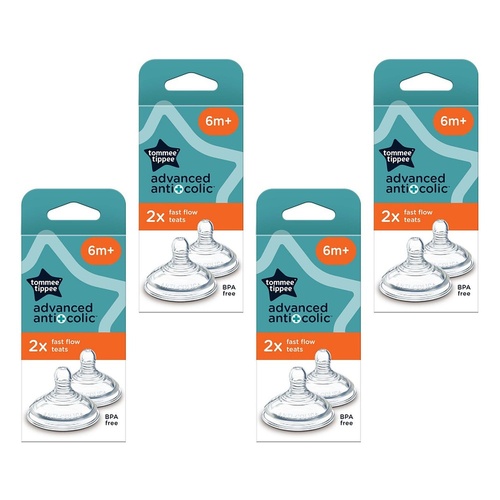 Tommee Tippee Advanced Anti-Colic Baby Bottle Teats 6+ Months 2 Pack Bundle of 4