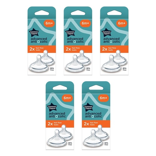 Tommee Tippee Advanced Anti-Colic Baby Bottle Teats 6+ Months 2 Pack Bundle of 5