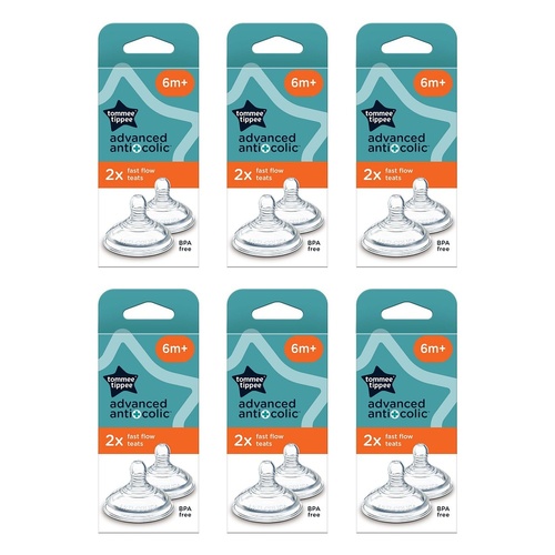 Tommee Tippee Advanced Anti-Colic Baby Bottle Teats 6+ Months 2 Pack Bundle of 6