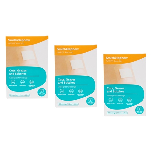 Opsite Post-Op Waterproof Dressing 12cm x 10cm 3 Pack Bundle of 3