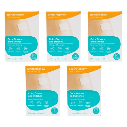 Opsite Post-Op Waterproof Dressing 12cm x 10cm 3 Pack Bundle of 5