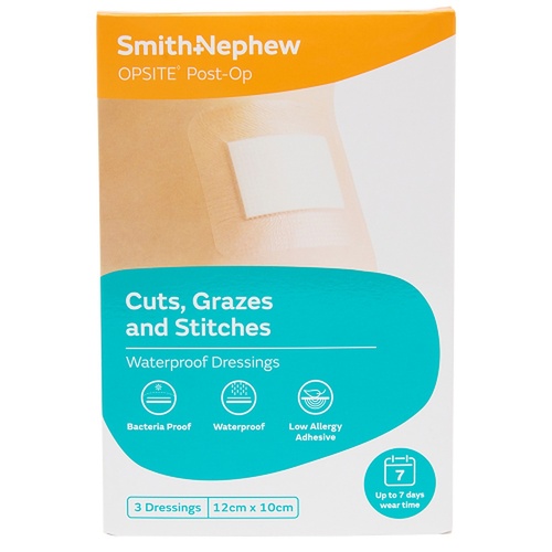Opsite Post-Op Waterproof Dressing 12cm x 10cm 3 Pack