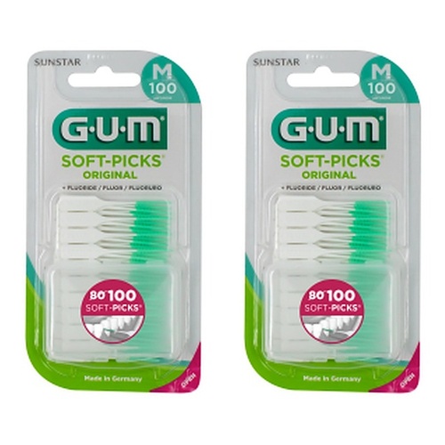 G.U.M Soft Picks Regular Fluoride 100 Pack x 6 Bundle of 2