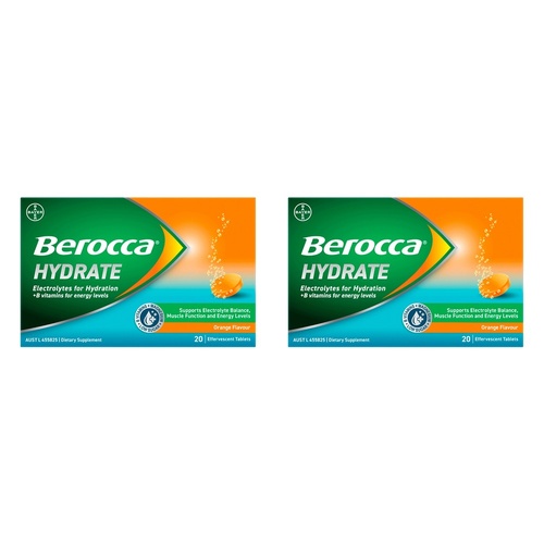 Berocca Hydrate Orange Flavour 20 Effervescent Tablets Pack of 2