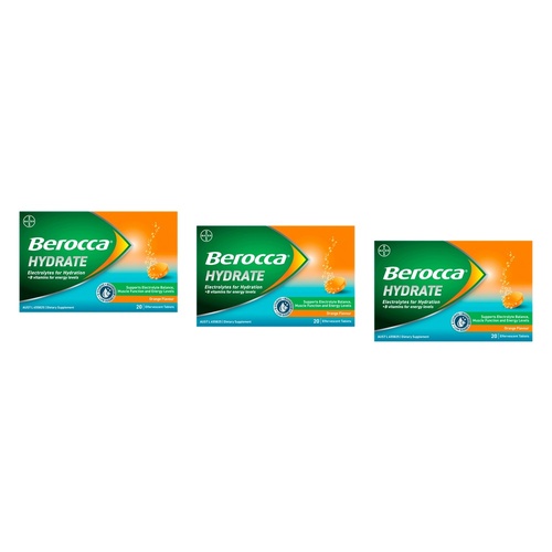 Berocca Hydrate Orange Flavour 20 Effervescent Tablets Pack of 3