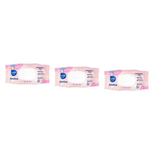 Curash Sensitive Fragrance Free Wipes, 99% Natural Origin, 80 Pack Bundle of 3