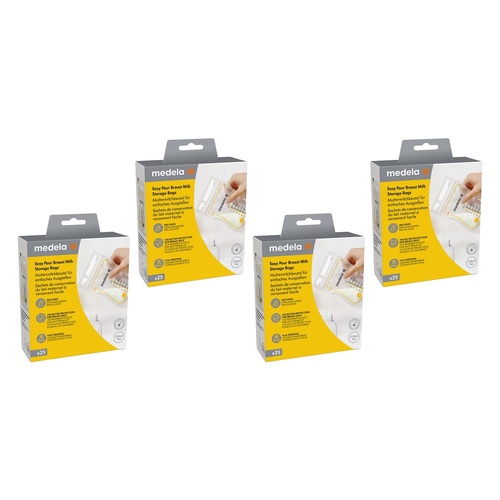 Medela Easy Pour Breast Milk Storage Bags 25 Pack Bundle of 4