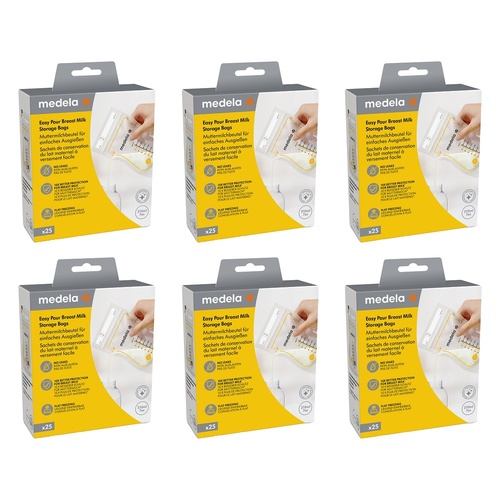 Medela Easy Pour Breast Milk Storage Bags 25 Pack Bundle of 6