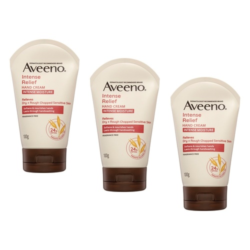 Aveeno Intense Relief Hand Cream 24hr Hydration 100g x 3 Bundle of 3