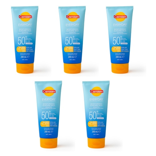 Carroten Everyday SPF50+ Moisturising Suncare Milk 200mL Pack of 5