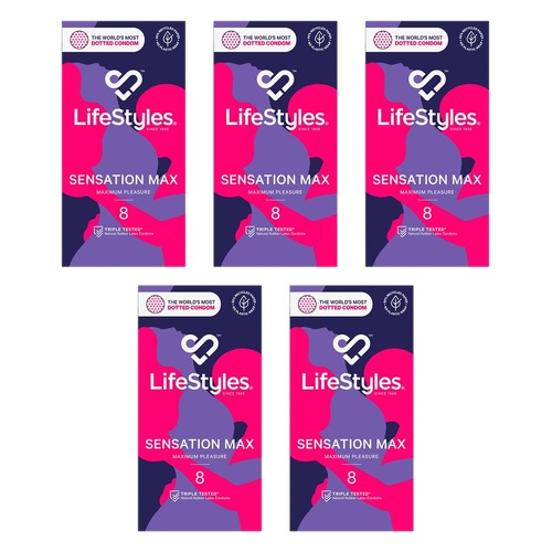 LifeStyles Sensation Max Condoms 8 Pack x 6 Bundle of 5