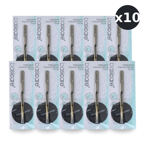 Basicare Gold Plated Point Tip Tweezers Stainless Steel for Precision Hair Removal Pack of 10