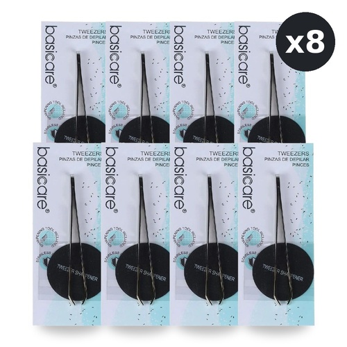Basicare Arched Claw Tweezers Gold Blade 8.5cm Precision Hair Removal Tool Pack of 8