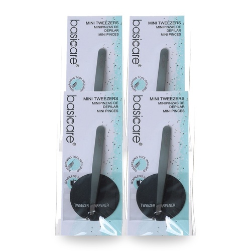 Basicare Mini Satin Flat Tip Tweezers Stainless Steel Hair Remover 7.3cm Pack of 4