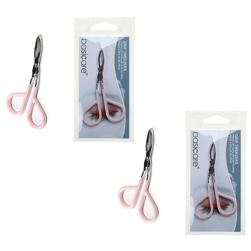 Basicare Grip Tweezers Scissor Handle Chrome Plated Precision Remover 2 Pack